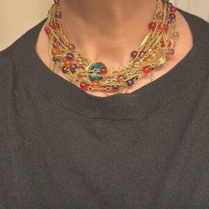 Colorful gold-tone necklaces (two)